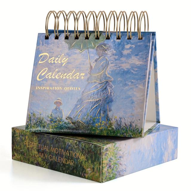 TEMU Daily Flip Calendar With Inspirational Quotes - Motivational Perpetual Desk Calendar,vintage Oil Painting, Aesthetic Office & Home Decor, Desk Accessories & Positive Affirmation Gifts For Women