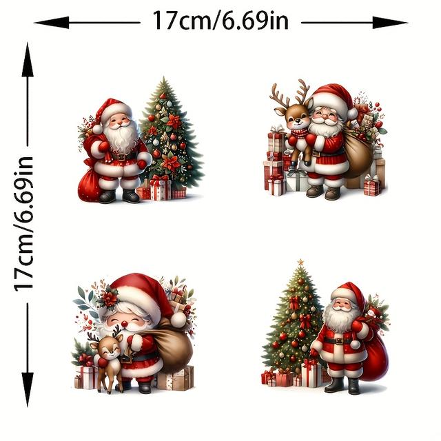 TEMU Santa Claus And Reindeer Christmas Iron-on Heat Transfer Vinyl Decals, 4-in-1 Multicolor Festive Santa Design, And Fabric Decoration, For T-shirts, Tote Bags, And Textiles