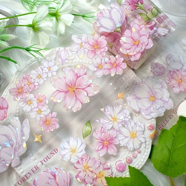 TEMU 2m/roll Pink Flower Pet Decorative Stickers Vintage Rose Transparent Washi Tape For Scrapbooking Planner Journal Diy Card Making Materials