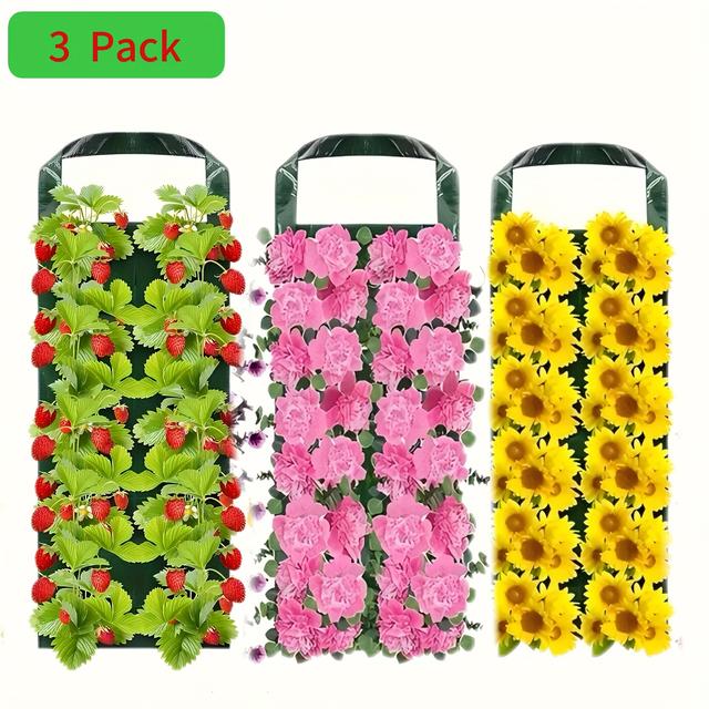 TEMU 3pcs Hanging Strawberry Plant Bags With Handles - Durable Vinyl, No Electricity Needed, Perfect For Indoor/outdoor Use, Ideal For Strawberry & Vegetable Planting, Strawberry Planting Supplies