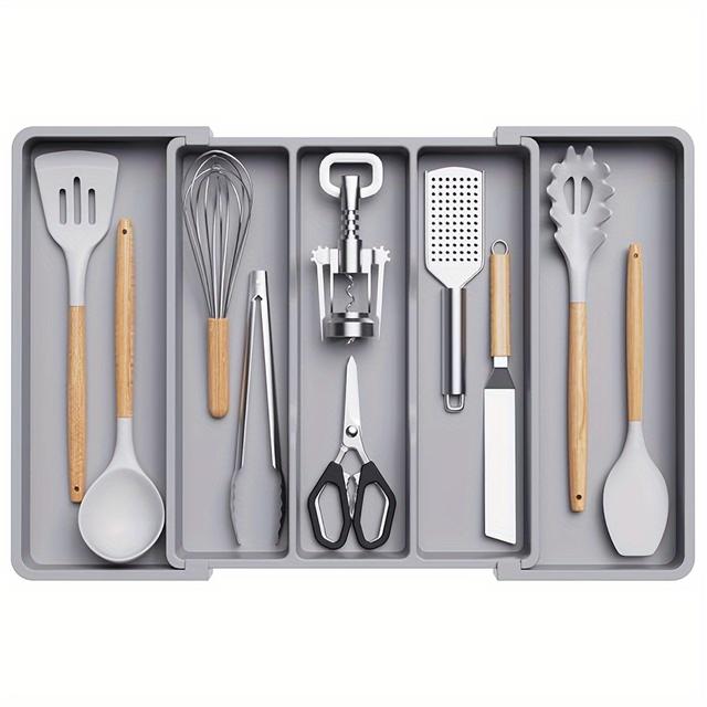 TEMU Kitchen Drawer Utensil Organizer, Expandable Cooking Utensil Tray, Adjustable Cutlery And Silverware Holder, Plastic Kitchen Spatula Tool And Gadget Storage Divider, Large