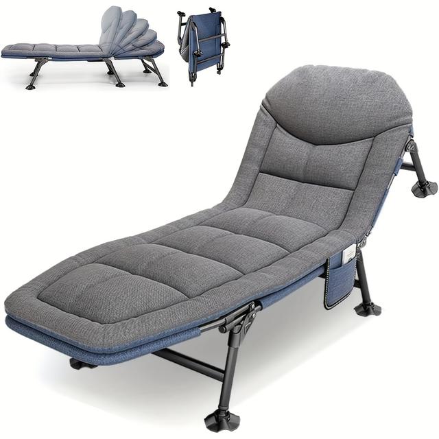 TEMU Outdoor Sun Loungers - Adjustable Reclining Chairs For Gardens, Fishing Bed Chair, Carp Fishing With Side Pocket And Mattress, 5-position Portable Loungers