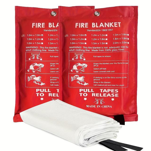 TEMU 2pcs Emergency Fire Blanket Set, 39x39 Inches, Fiberglass Material, Flame-retardant Safety Blanket, Suitable For Home, Kitchen, School, Office And Warehouse