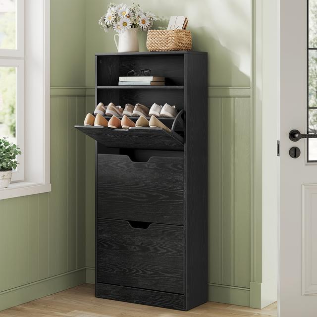 TEMU Schuhschrank mit 3 , Schuhregal, Schuhaufbewahrung, offene Fächer, verstellbar für 14-18 Paar Schuhe, Flur 24 x 60 x 139 cm