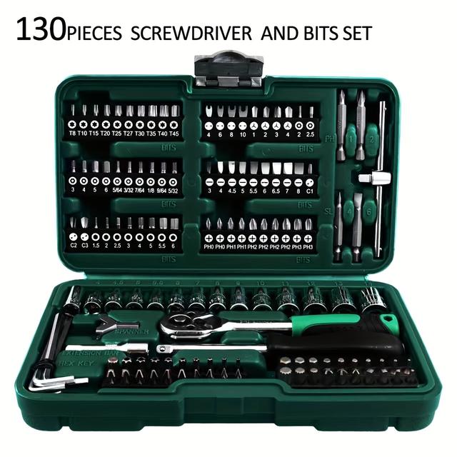 TEMU A 130pcs Auto Repair Tool Set, Ratchet Wrench Bit Socket, Chrome Vanadium Repair Hand Tool Socket Wrench Set, Repair Additions, Convenient Repair Tools