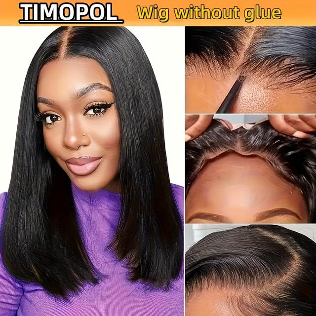 TEMU Timopol Wig 180% Density Bob Wig 5x5 Hd Transparent Lace Front Wig Pre-plucked Human Hair Brazilian Remy Hair Ladies Women's Wig Promotion