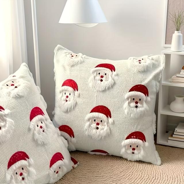 TEMU Set Of 2 3d Santa Claus Embroidered Pillow Covers, Perfect For Christmas Home Decor And Sofa Cushions. Embossed Embroidered Pillows Feature A Santa Claus Design