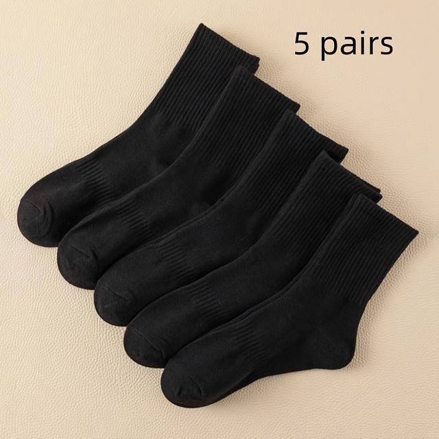 TEMU 5 par wysokiej jakości skarpetek unisex w jednolitym kolorze, z czarną gumką na spodzie, idealne do i rekreacji na świeżym powietrzu