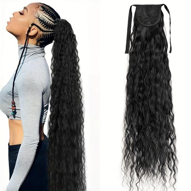 TEMU 1pc Synthetic Ponytail Hair Extension, Long Curly Hairpiece For Women, Adds Volume And Hairstyle, Ties To Your Own Hair For A Lengthening Effect, 32 Inches/82cm, Black