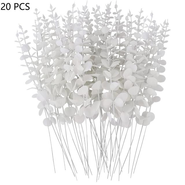 TEMU 20pcs Artificial Eucalyptus Stems Eucalyptus Leaves Plant Fake Eucalyptus Branches Ivy Eucalyptus Stem For Vase Party Wedding Bouquet Home Office Decor