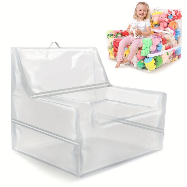 TEMU 25-inch Clear Bean Bag Chair Cover (no Filler) For Stuffed Animal Storage, 3 Hidden Zippers Toy Organizer, Transparent Material, Plush Storage Toys Diy, Under-bed Storage