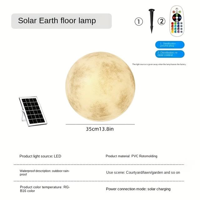 TEMU Led Outdoor Solar-powered Moon Floor Lamp, Decorative Solar Courtyard Light For Plazas, Gardens, And Lawn Lighting