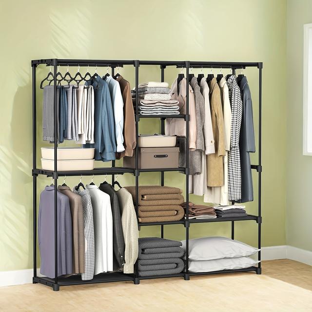 TEMU Portable Open Wardrobe, Clothes Rack, Freestanding Wardrobe With Clothes Rails And Fabric Shelves For Bedroom, 43 X 182 X 182cm, Portable Closets