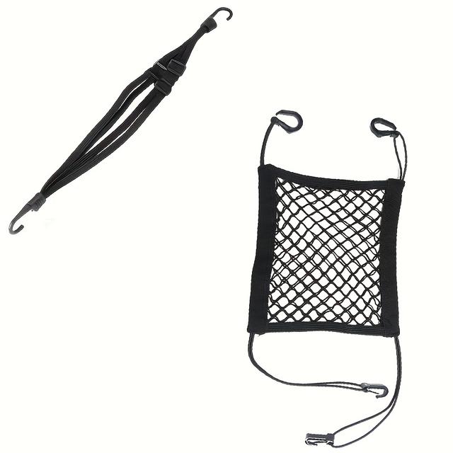 TEMU 2 db, Rugalmas Rögzítő Kötél + Csúszásgátló Hálós Táska, Rugalmas Beállítható Tároló Készlet Motorokhoz és Autókhoz, Fekete Hálós Csomagtároló Táska Biztonságos Tároláshoz