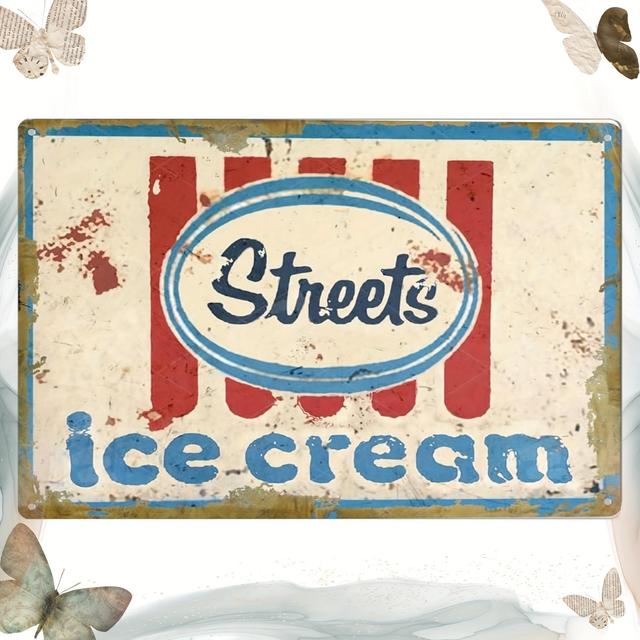 TEMU 【2d Flat】 [2d Flat] Room Decor 1pc An Iron-painted Tin Sign Featuring A Rustic Retro Design For An Ice , Measuring 20x30 Cm Or 8x12 Inches