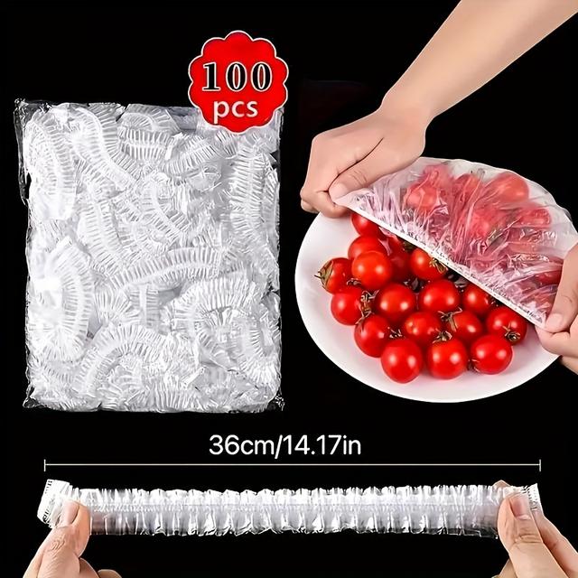 TEMU Tapas Elásticas Reutilizables para Alimentos, 100 Unidades - Tapones Transparentes Expansibles de Plástico para Tazones y Platos, , Alternativa a Papel de Aluminio y Envoltorios