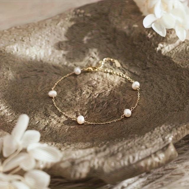 TEMU Handmade Freshwater Pearls Bracelet, Minimalist Freshwater Pearls Bracelet, 18k Golden-plated Freshwater Pearls Bracelet, Wedding Jewelry, Bridal Bracelet, Bridesmaid Gift For Her