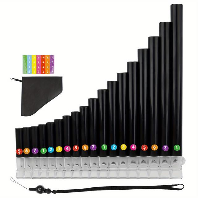TEMU 1 Pack 18-pipe Abs Pan Flute With Comfortable Grip, Clear Mouthpiece, Portable Bag, , Performance/teaching/practice, Professional Music Instrument