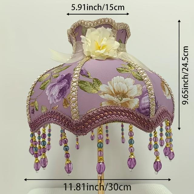 TEMU Handgemaakte Moderne Paarse -Vormige Lampenkap met Bloemenstructuur Stof en Kristallen Palet in Palace Stijl, Geschikt voor E27 Fitting - Perfect Retro Decoratief Verlichtingsidee