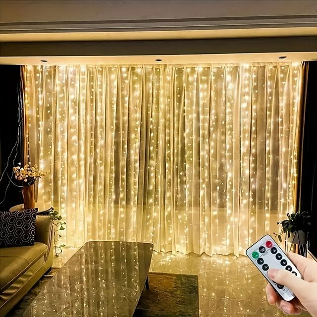 TEMU 600 Led Fairy Lights, Christmas Curtain Lights, 8 Lighting Remote Control, Decorate Christmas Valentine's Day Halloween Wedding Indoor Bedroom Wall Party Decoration