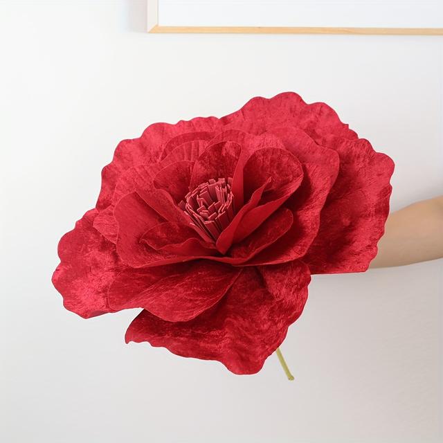 TEMU 40cm Burgundy Velvet Peony Artificial Flowers For High-end Venue Decoration, Wedding Stage Setup, Garden Embellishment, Mall Window Display, And Hall Aisle Decoration With Realistic Large