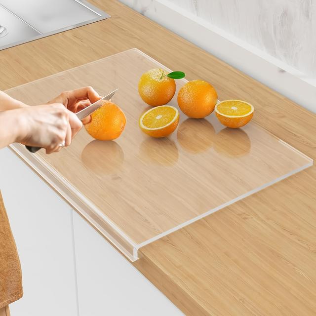 TEMU Kitchen Cutting Board Acrylic Cutting Board With Counter Edge Non-slip Transparent Cutting Protect The Kitchen Counter Dining Cutting Board