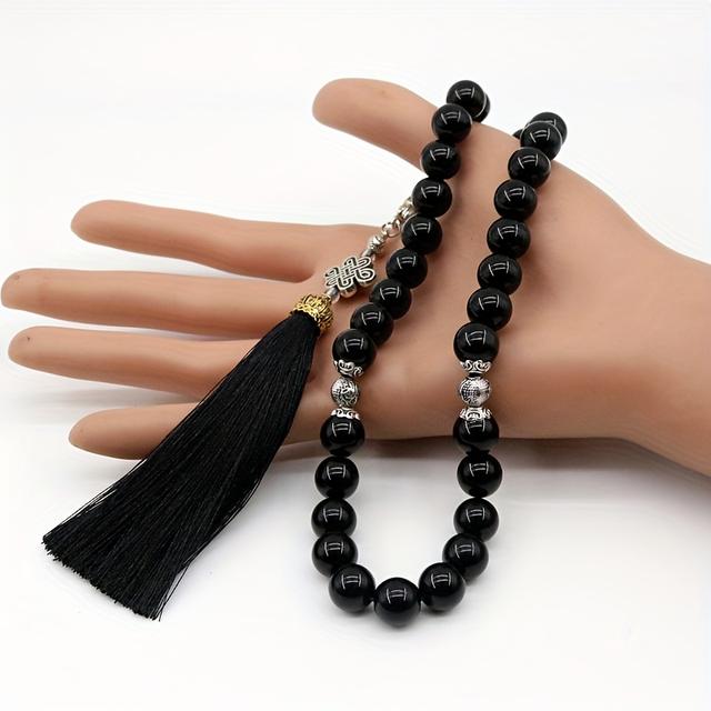 TEMU Арабський тасбіх з 33 намистинами, браслет із натурального агату, подарункова , арабський близькосхідний подарунок, 8 мм намистини,