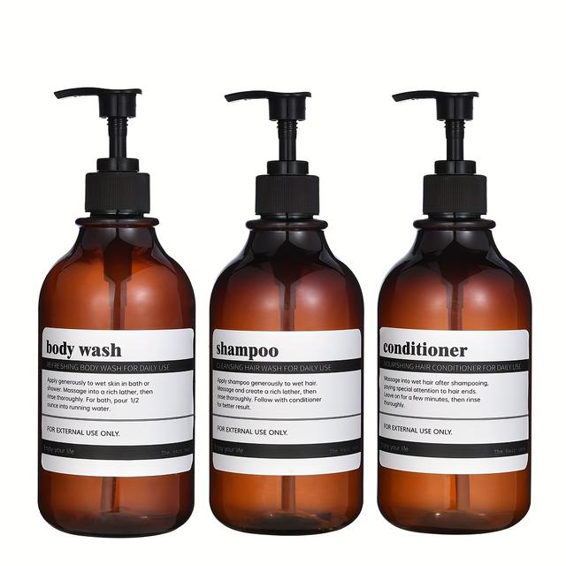 TEMU Three-piece Set Of Dispensers For Shampoo, Conditioner, And Body Lotion In The Bathroom