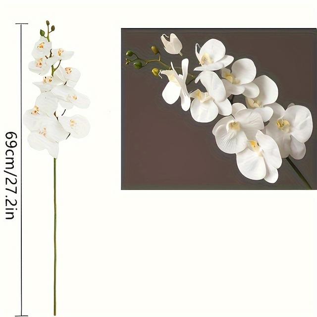 TEMU A 27 Inch White Orchid Artificial Flower Fake Orchid Latex Real Touch Artificial Flower Long Stem Artificial Flower High Vase Wedding Home Party Decoration (white)