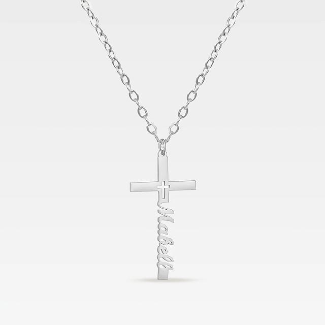 TEMU 1pc Golden Silvery Personalized Custom Name Necklace Personalized Hollow Cross Pendant Girlfriend Gift Jewelry Necklace Women, Easter Religious Gift, Custom Necklace, Suitable For Women Mom