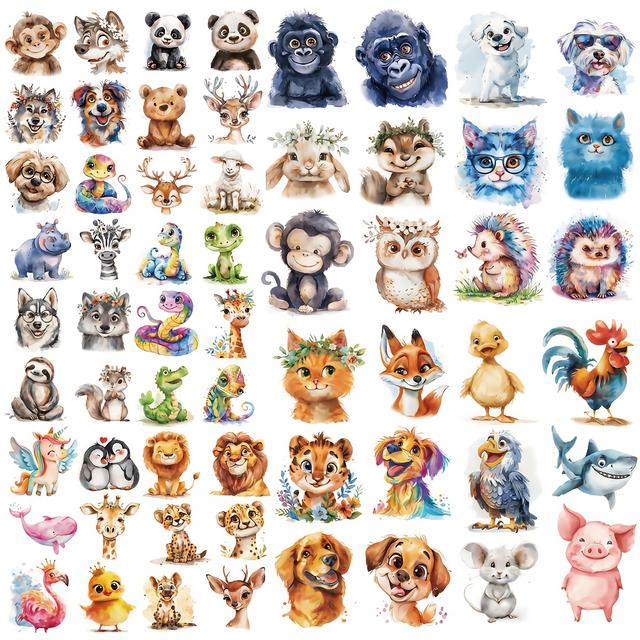 TEMU 10 Sheets Of 60 Pattern 3d Watercolor Animal Theme Party Tattoo Stickers, Hedgehog Gorilla Fox Eagle Dinosaur Panda Penguin Flamingo Multi-element Animal