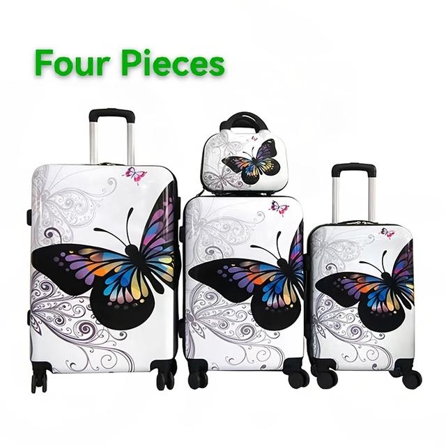 TEMU 4-in-1 14/20/24/28-inch 4-suites Luggage With 360° Spinner Wheels, Abs+pc Hard Suitcase With Password & Frame - White/pink Travel Suitcases For , Carry- & Checked Bags