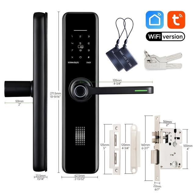 TEMU Home Electronic Digital Biometric Fingerprint Door Lock Keyless Entry Door Lock With App And Keypad, Smart Door Lock, Front Door Locks