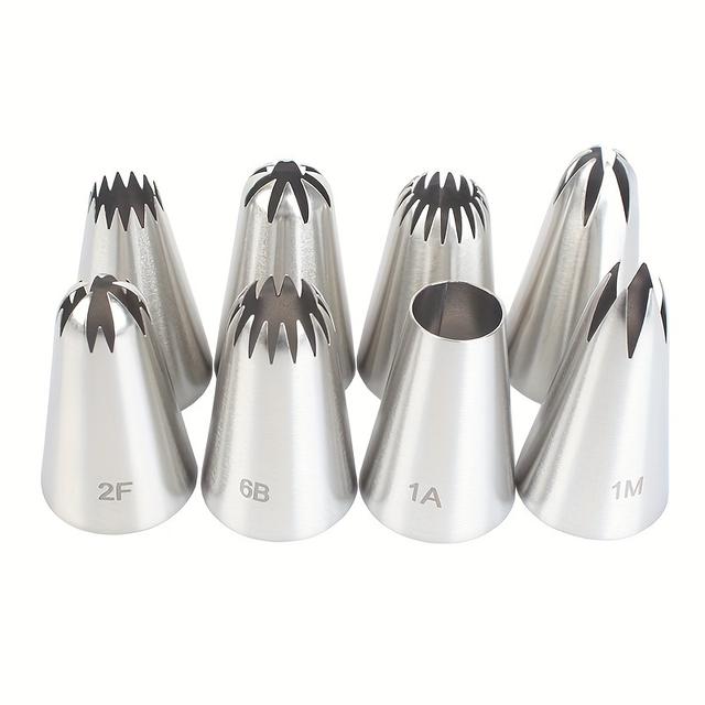 TEMU 8pcs Stainless Steel Piping Tips Set - Medium Size For Cake Decorating, Cupcakes, & More - Food Grade Baking Tools