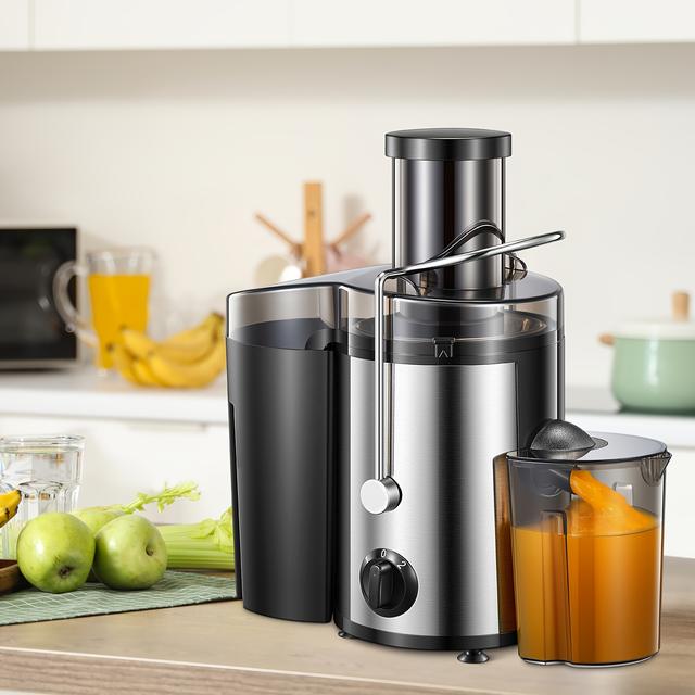TEMU Extracteur de jus centrifuge 500W avec un large conduit d'alimentation de 3 pouces pour fruits et légumes, facile à nettoyer, en acier inoxydable