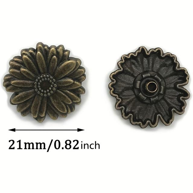 TEMU Broches a presión de metal vintage, 10 juegos, diseño de , material de cobre, para manualidades en cuero, chaquetas, proyectos - Bronce