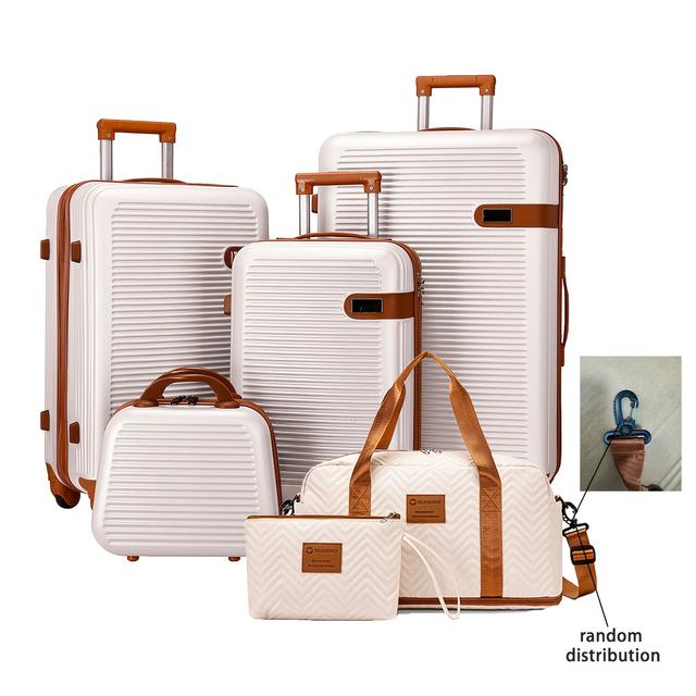 TEMU Zesdelige ABS trolleykoffer 13+20+24+28 inch + reistas cosmetische tas met rits universeel wielkoffer Krasbestendig