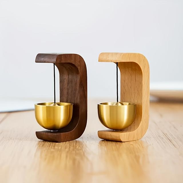 TEMU 2pcs-7.2cm/magnetic Doorbell With Wind Chime - Natural Wood And Brass Battery-, No-tools Installation With Adhesive Backing For Elegant Entryway And Bedroom Decor