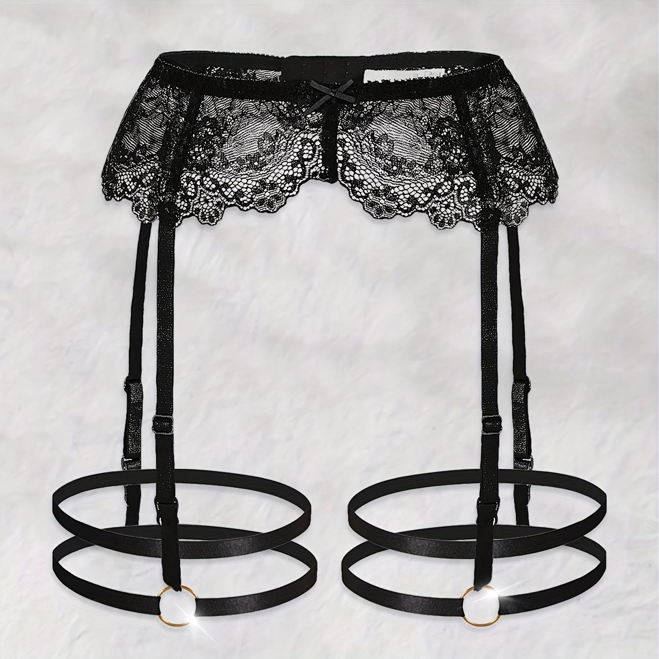 TEMU Ladies' Delicate Lace Bow Garter Belt, With A Regular Elastic Leg Strap And A Elastic Leg Strap With Metal Rings.perfect For Matching Outfits,soft,comfortable Thigh Hosiery Lingerie Accessory.