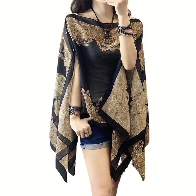 TEMU Plus Size Printed Shawl Vacation Floral Print Chiffon Scarf - Cover-up