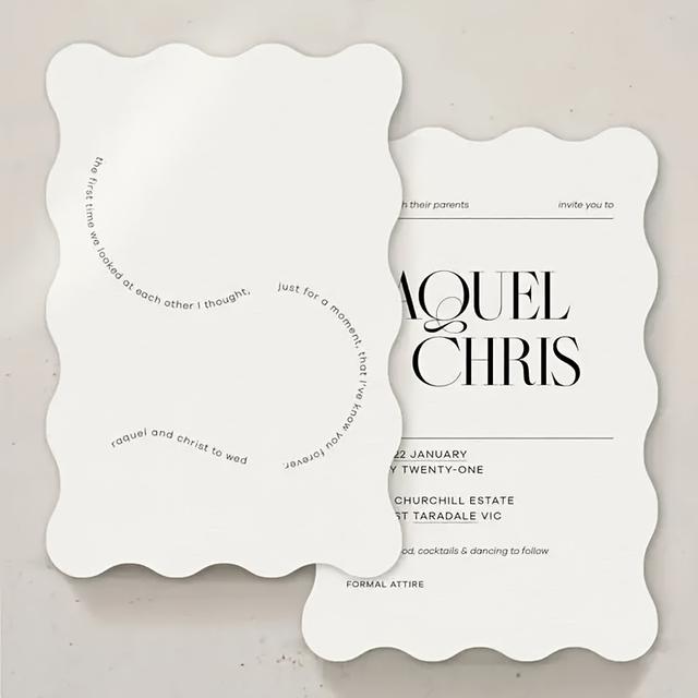 TEMU بطاقات دعوة زفاف فنية متميزة بتصميم موجي رومانسي - هدايا أنيقة لتزيين حفلات الأعمال والمناسبات مع تغليف مميز