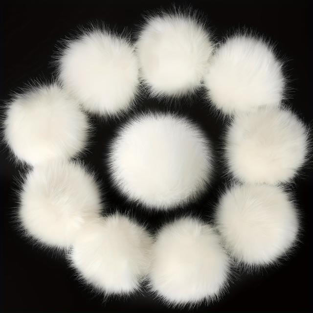 TEMU 10pcs Of 3.9-inch Faux Fur Pom Poms With Elastic Bands, Removable Knitted Additions Suitable For Knit Hats, Urinals, Shoes, Crochet Scarves, And Bags