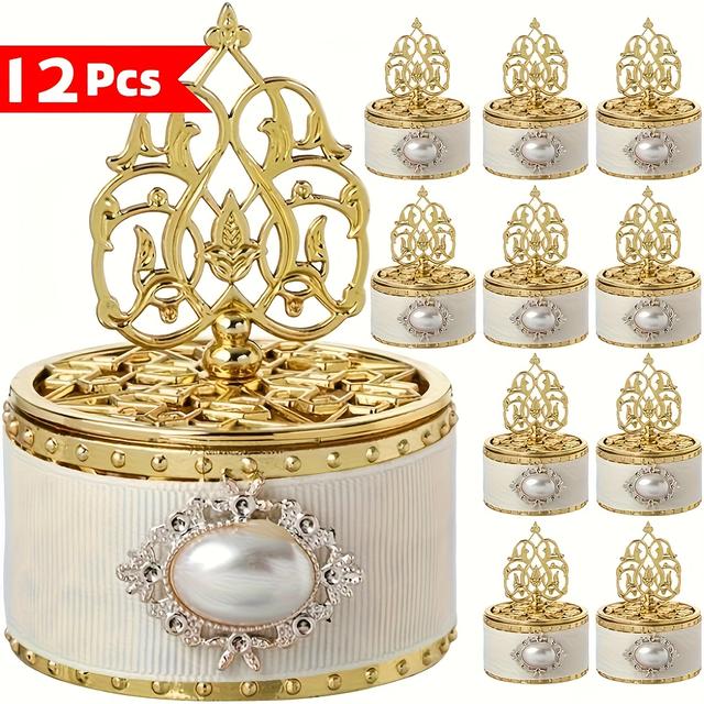 TEMU 12pcs Elegant Reusable Plastic Gift Boxes With Pearl Accent - & Party Favor Containers Suitable For Weddings, Birthdays, - Ornate Boxes, Decorative Packaging