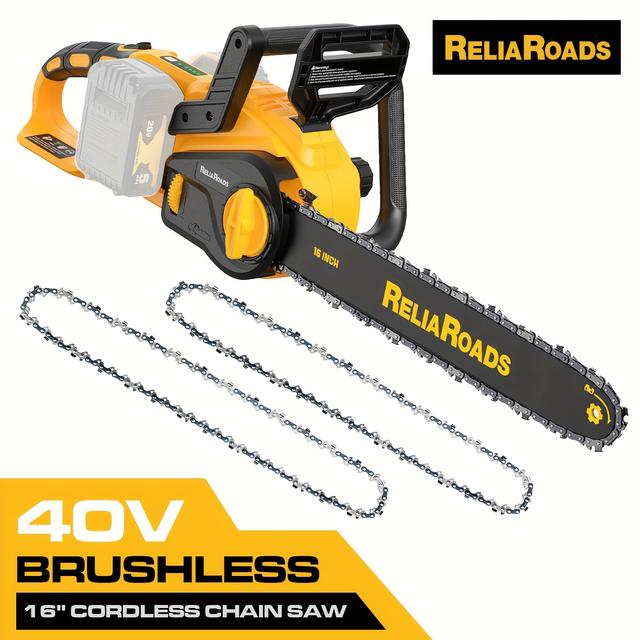 TEMU 16-inch Brushless Chainsaw, 40v (2 X 20v Max) Compatible With Battery, , No Emissions, Brushless Motor 8600rpm, Chains Brake, Auto , , Ideal For Wood/tree Cutting, Pruning, Tool Only
