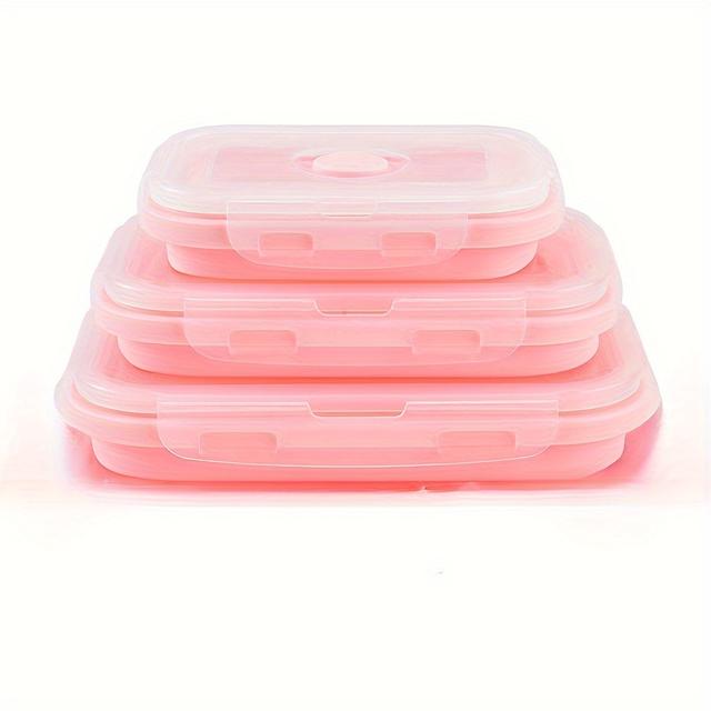 TEMU Portable Silicone Lunch Box Set With Folding Plates & Cutlery - Microwave Safe, Fresh-keeping Bento Box For Outdoor Camping & Picnics