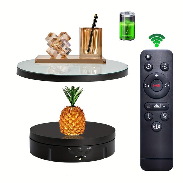 TEMU 2in 1 Motorized Rotating Display Stand With 5.74/8.66 Inch Replacement Mirror Cover, Max 22lbs Load, 360 Electronic Turntable For Photography Products (2 In1/ Black/with Remote Controller)