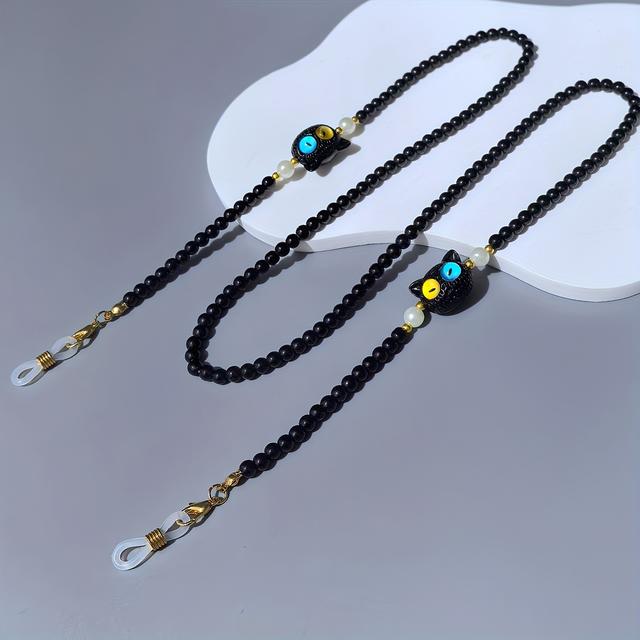 TEMU Cadena para Gafas con Cuentas Negras, Cadena para Gafas con Cuentas de Gatito