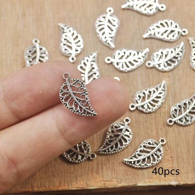 TEMU 40pcs Antique Silvery Leaf Pendants Charms Earrings Necklace Bracelet Handmade Craft Jewelry Additions 15x8mm