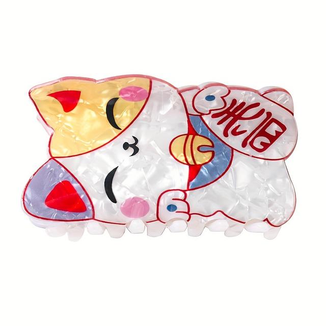 TEMU กิ๊บติดผมลายการ์ตูนลูกแมวน่ารัก - กิ๊บหนีบผมอะคริลิครูปฉลามน่ารักสำหรับผู้หญิง ขนาดกลาง ลายสัตว์