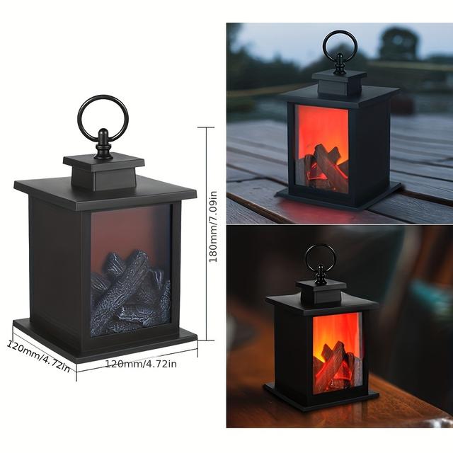 TEMU 1pc 3*aa Battery Powered (battery Not Included) Portable Led Flame Stove Lantern Lamp, Birthday Holiday Gift, Halloween, Christmas, Winter Scene Decor, Home Decor, Office Decor, Desktop Lamps